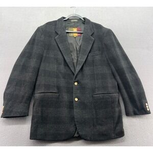 VTG Structure Blazer Mens Charcoal Grey Plaid Two Button Jacket Italian Wool M